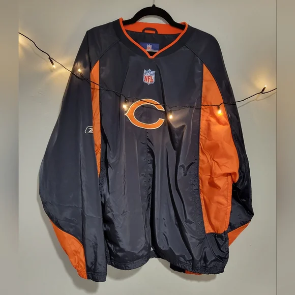 NFL Chicago Bears 2002-04 Men's 2XL Reebok Pullover V-Neck Windbreaker Jacket - Picture 3 of 11